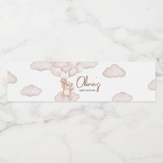 Bruin Baby Beren ballon Baby shower Waterfles Etiket (Enkel label)