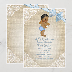 Bruin Baby Boy Beer & Blauw Bow Burlap Baby shower Kaart