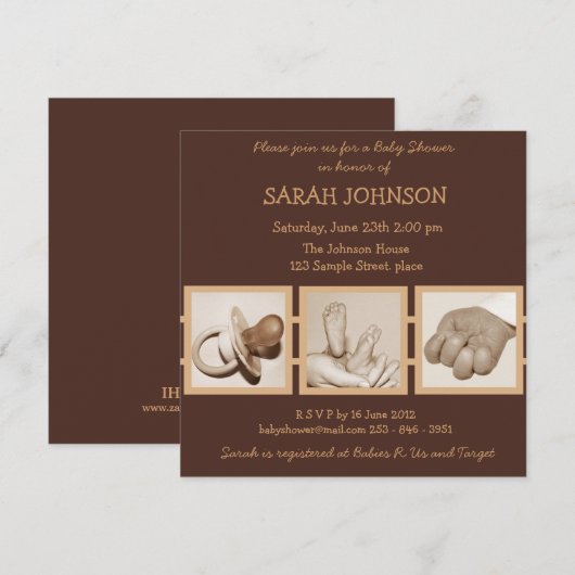 Bruin Baby shower Kaart (Voorkant / Achterkant)