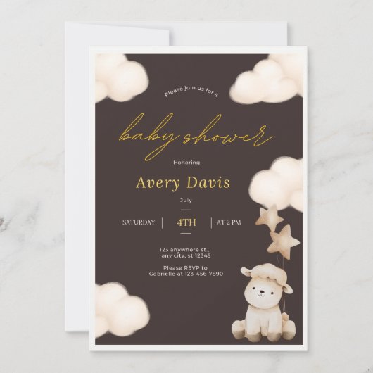 Bruin Baby shower Uitnodiging, Eenvoudig Bewerken  Kaart (Voorkant)