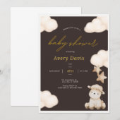 Bruin Baby shower Uitnodiging, Eenvoudig Bewerken  Kaart (Voorkant / Achterkant)