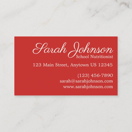 Bruin Bag School Lunch Lady Nutritionist Teacher Visitekaartje (Achterkant)