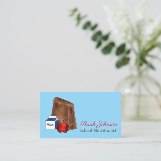 Bruin Bag School Lunch Lady Nutritionist Teacher Visitekaartje (Staand voorkant)