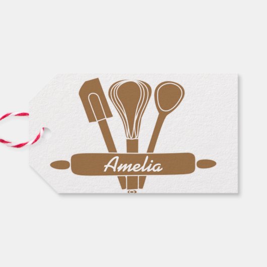 Bruin bakgereedschap Gepersonaliseerde naam Cadeaulabel (Achterkant Horizontaal)