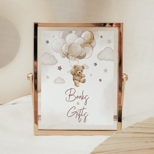 Bruin Ballon Beer Baby shower Boeken en geschenken Poster