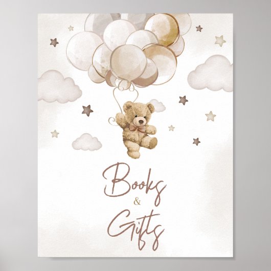 Bruin Ballon Beer Baby shower Boeken en geschenken Poster (Voorkant)