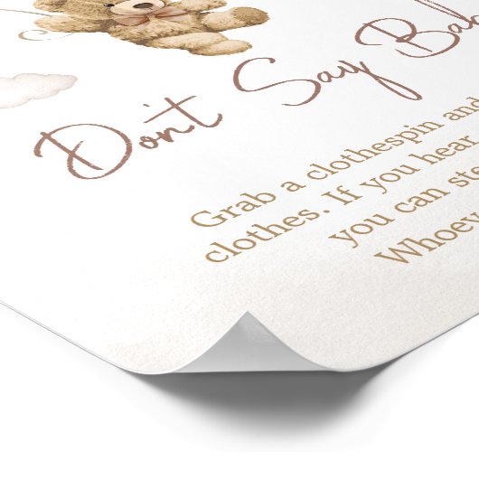 Bruin Ballon Beer Baby shower Zeg niet Baby Poster (Hoek)