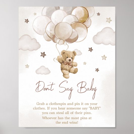 Bruin Ballon Beer Baby shower Zeg niet Baby Poster (Voorkant)