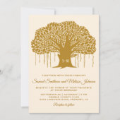 Bruin Banyan Boom Monogram Bruiloft Uitnodiging (Voorkant)