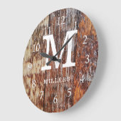 Bruin Barn Wood Farmhouse Monogram Grote Klok (Hoek)