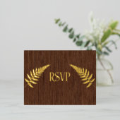 Bruin Barnboard en Gold Foil RSVP Folie Uitnodiging Briefkaart (Staand Voorkant)