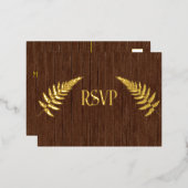 Bruin Barnboard en Gold Foil RSVP Folie Uitnodiging Briefkaart (Voorkant / Achterkant)