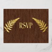 Bruin Barnboard en Gold Foil RSVP Folie Uitnodiging Briefkaart (Voorkant)