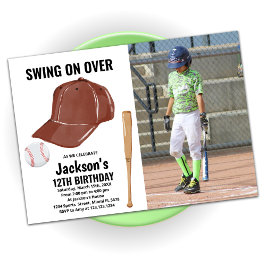 Bruin Baseball Birthday Invitatie met foto Kaart