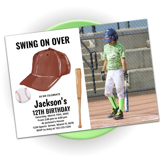 Bruin Baseball Birthday Invitatie met foto Kaart