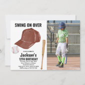 Bruin Baseball Birthday Invitatie met foto Kaart (Voorkant)