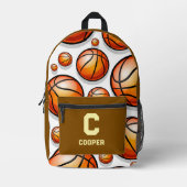 Bruin basketbalpatroon bedrukte rugzak (Voorkant)