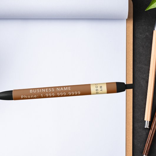 Bruin bedrijf logo naam telefoon zwarte inkt pen