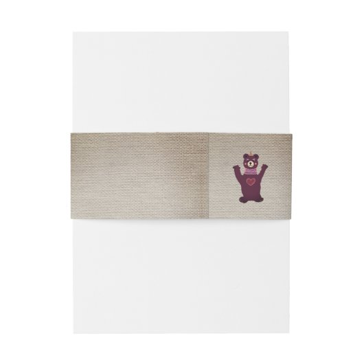 Bruin Beer Baby Meisje Party Invitation Belly Band Uitnodigingen Wikkel (Achterkant Voorbeeld)