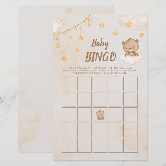 Bruin Beer Baby shower Bingo (Voorkant / Achterkant)
