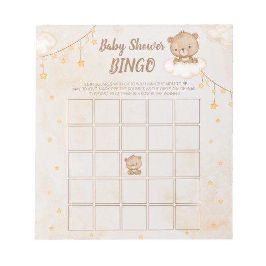 Bruin Beer Baby shower Bingo Notitieblok (Voorkant)