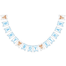 Bruin Beer Baby shower Bunting Flag (blauw) Vlaggetjes