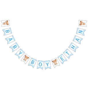 Bruin Beer Baby shower Bunting Flag (blauw) Vlaggetjes