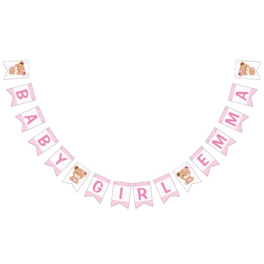 Bruin Beer Baby shower Bunting Flag (roze) Vlaggetjes (Alle)