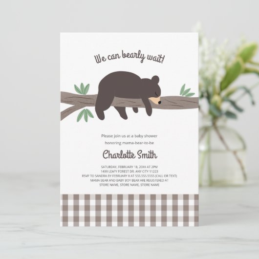 Bruin Beer baby shower Kaart (Staand voorkant)