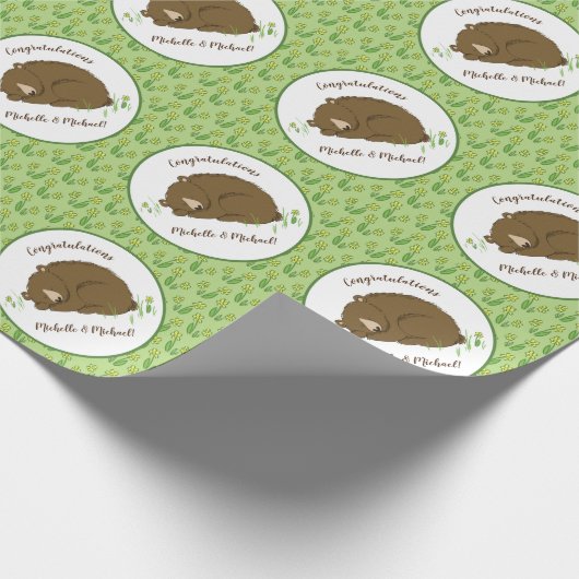 Bruin Beer Baby shower Woodland Cadeaupapier (Hoek)