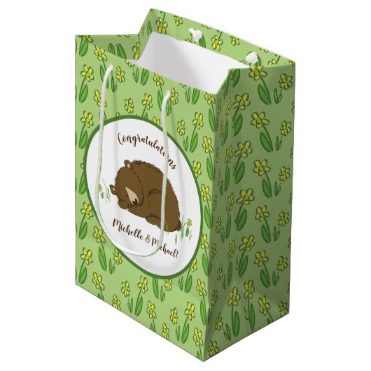 Bruin Beer Baby shower Woodland Medium Cadeauzakje (Voorkant Gekanteld)