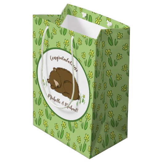 Bruin Beer Baby shower Woodland Medium Cadeauzakje (Achterkant Gekanteld)