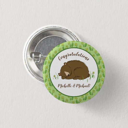 Bruin Beer Baby shower Woodland Ronde Button 3,2 Cm (Voorkant /achterkant)
