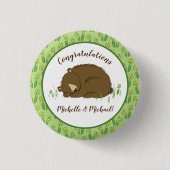 Bruin Beer Baby shower Woodland Ronde Button 3,2 Cm (Voorkant)