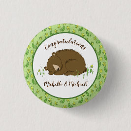 Bruin Beer Baby shower Woodland Ronde Button 3,2 Cm
