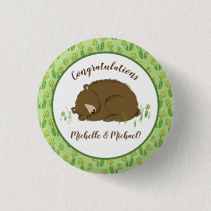 Bruin Beer Baby shower Woodland Ronde Button 3,2 Cm