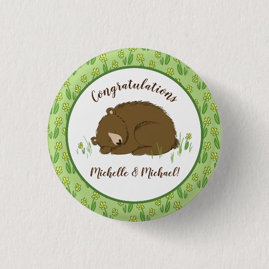 Bruin Beer Baby shower Woodland Ronde Button 3,2 Cm (Voorkant)