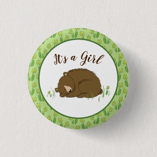 Bruin Beer Baby shower Woodland Ronde Button 3,2 Cm (Voorkant)