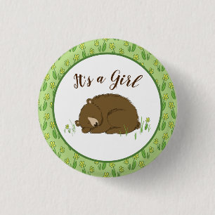 Bruin Beer Baby shower Woodland Ronde Button 3,2 Cm
