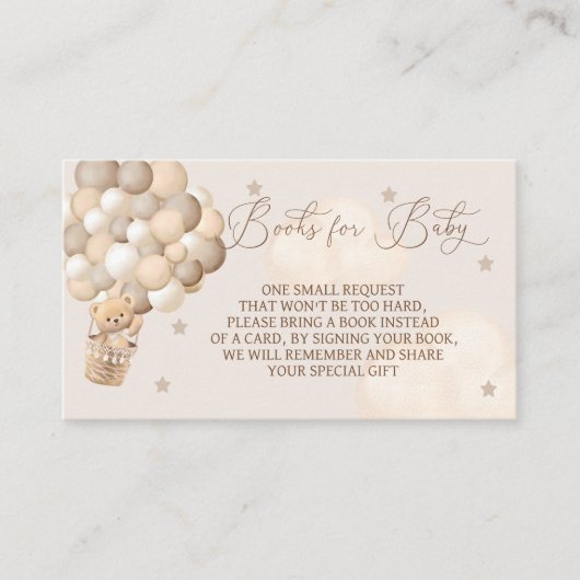 Bruin Beer Ballonnen Boeken voor Baby Baby shower Informatiekaartje (Voorkant)