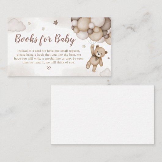 Bruin Beer Balloon Baby shower Boeken voor Baby Informatiekaartje (Voorkant / Achterkant)