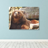 Bruin beer bij de dierentuin uitzicht canvas print (Insitu (Houten vloer))