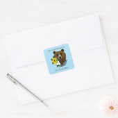 Bruin Beer Blauwe Bloemen Veer Boekplaat Vierkante Sticker (Envelop)