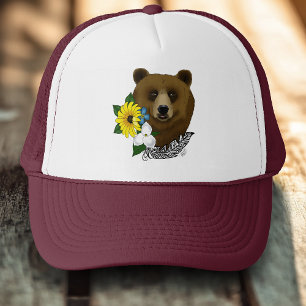 Bruin Beer Blauwe Bloemen Veer Trucker Pet