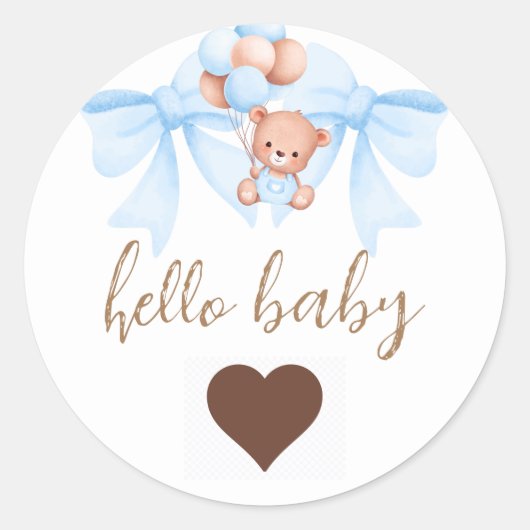 Bruin Beer Blue Bow Baby shower Ronde Sticker (Voorkant)