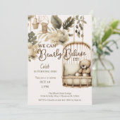 Bruin Beer boho botanische eerste verjaardag Kaart (Staand voorkant)