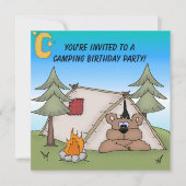Bruin Beer Camping Birthday Uitnodiging (Voorkant)