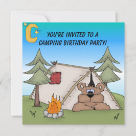 Bruin Beer Camping Birthday Uitnodiging