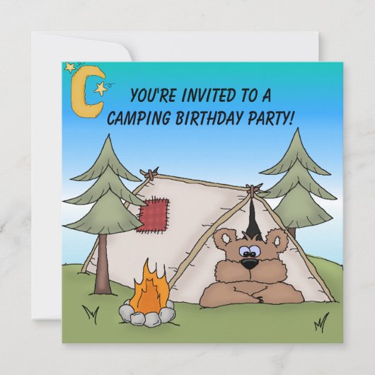 Bruin Beer Camping Birthday Uitnodiging (Voorkant)