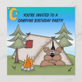 Bruin Beer Camping Birthday Uitnodiging
